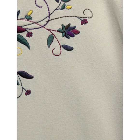 VTG Blair Embroidered Grandma Sweatshirt Size XL Pullover Cottage Floral Cream - Picture 8 of 12